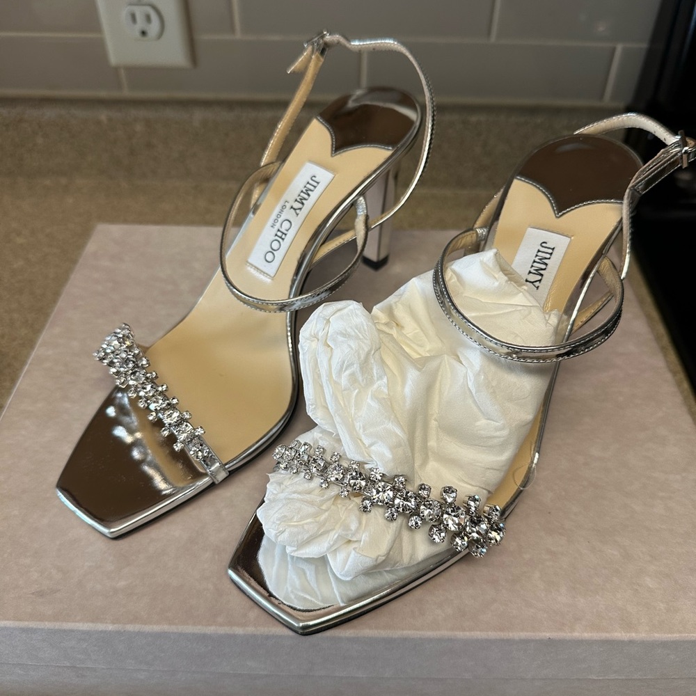 Brand new Jimmy Choo heels silver Crystal